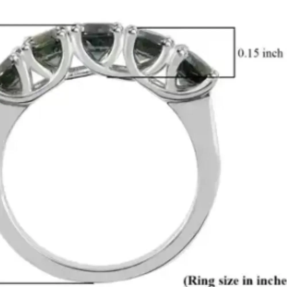 Natural Parti Sapphire 5 Stone Sterling Silver Ring